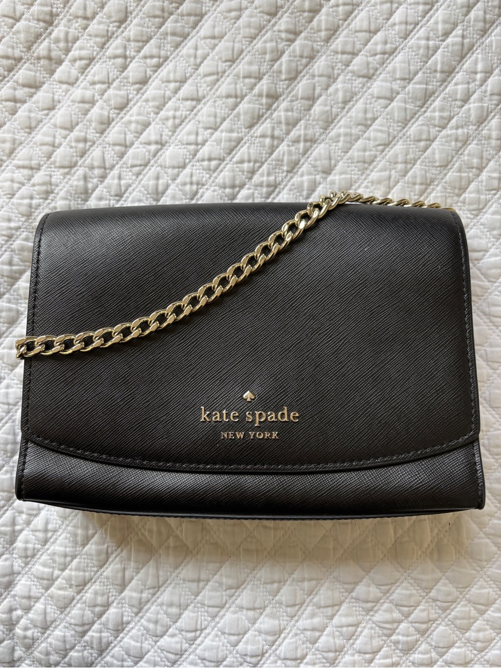 Kate Spade Black Saffiano Leather Bag with Gold Chain